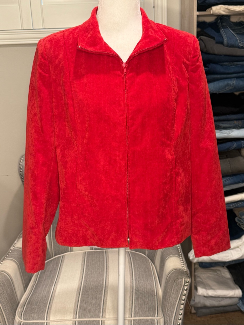 dressbarn Red Zip-Front Corduroy Jacket